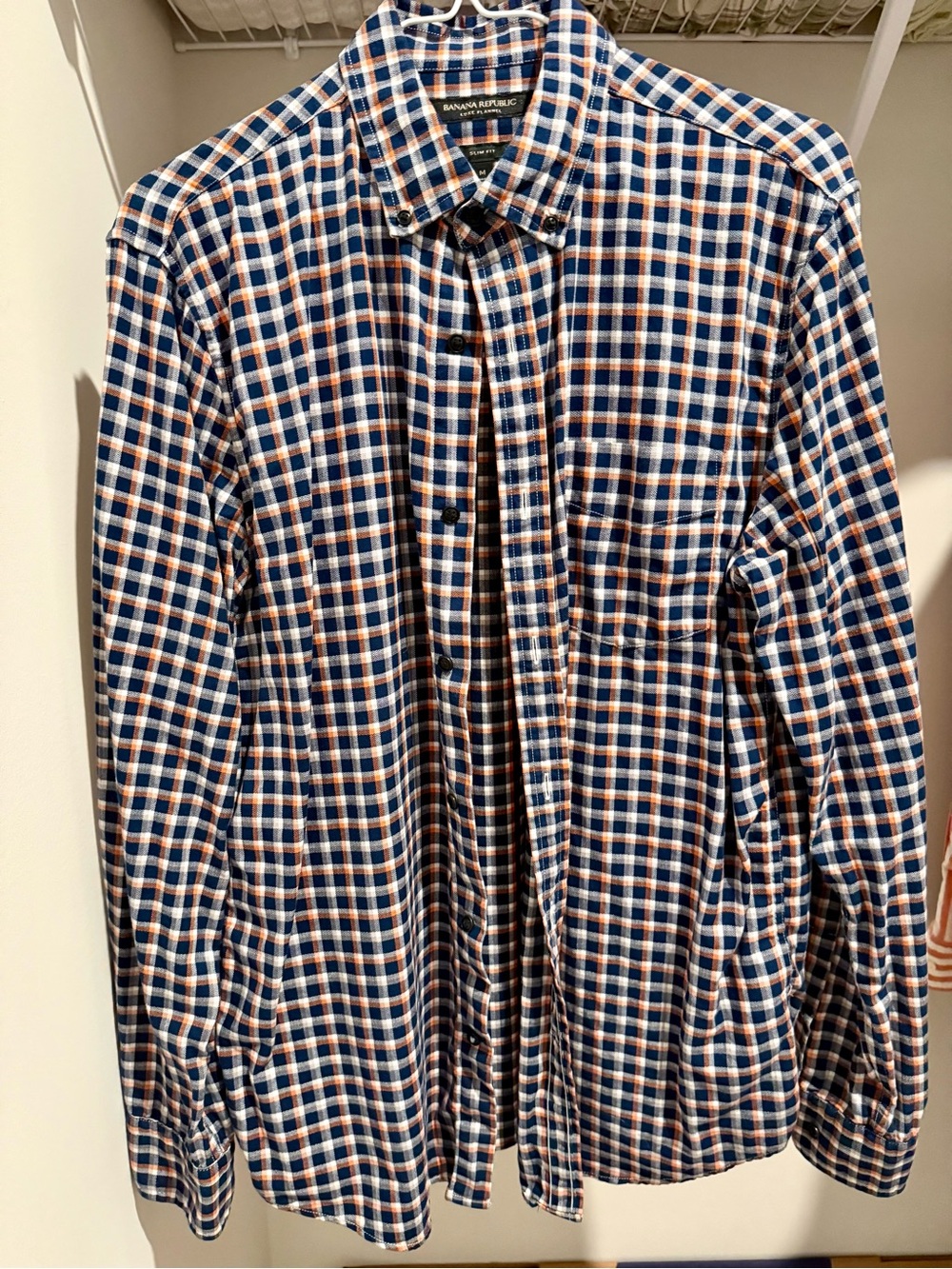 Banana Republic Men's Blue & Orange Plaid Button-Down Flannel Shirt
